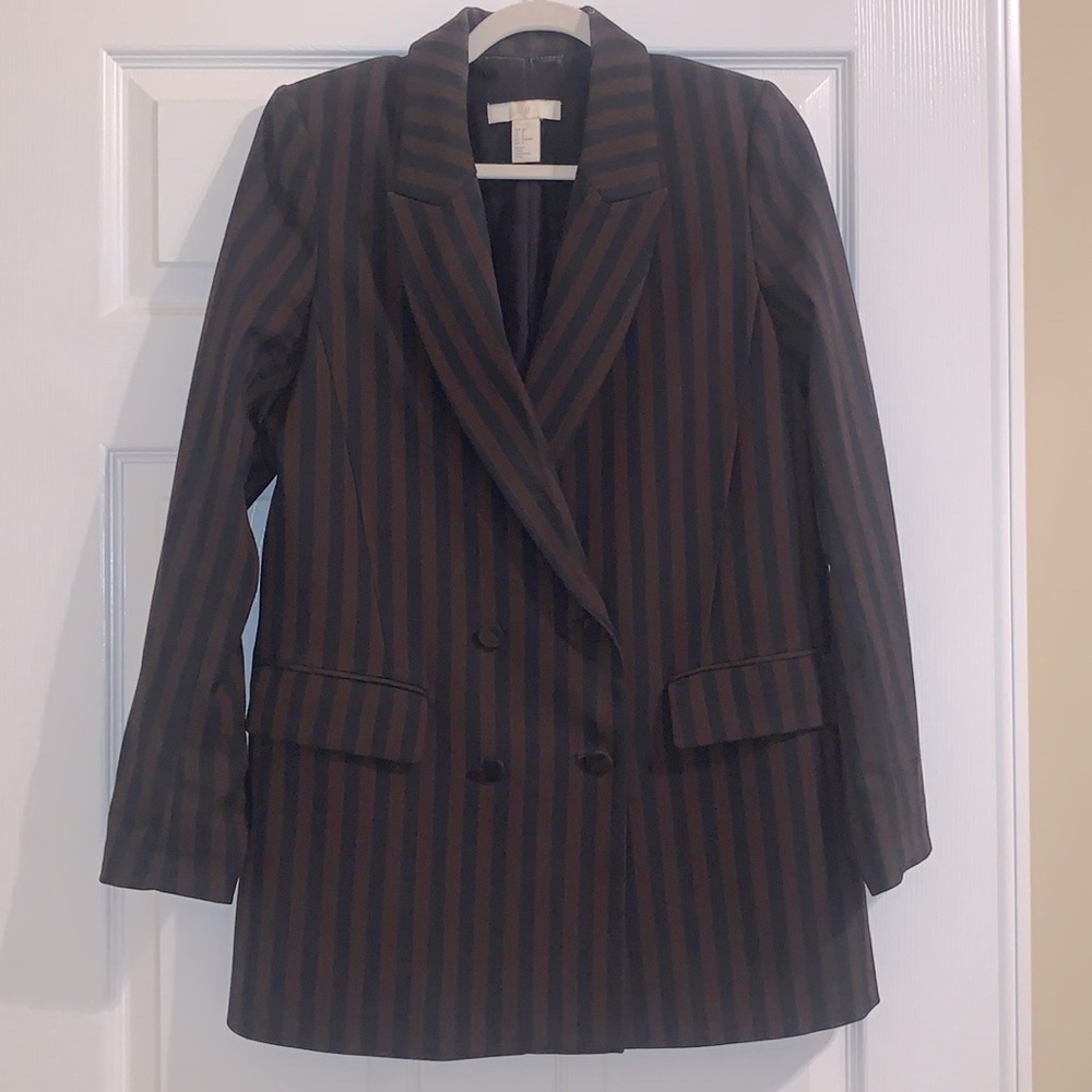 Brown and navy double breasted blazer